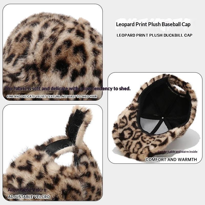 New Plush Leopard Print Warm Baseball Cap by GJG Denim