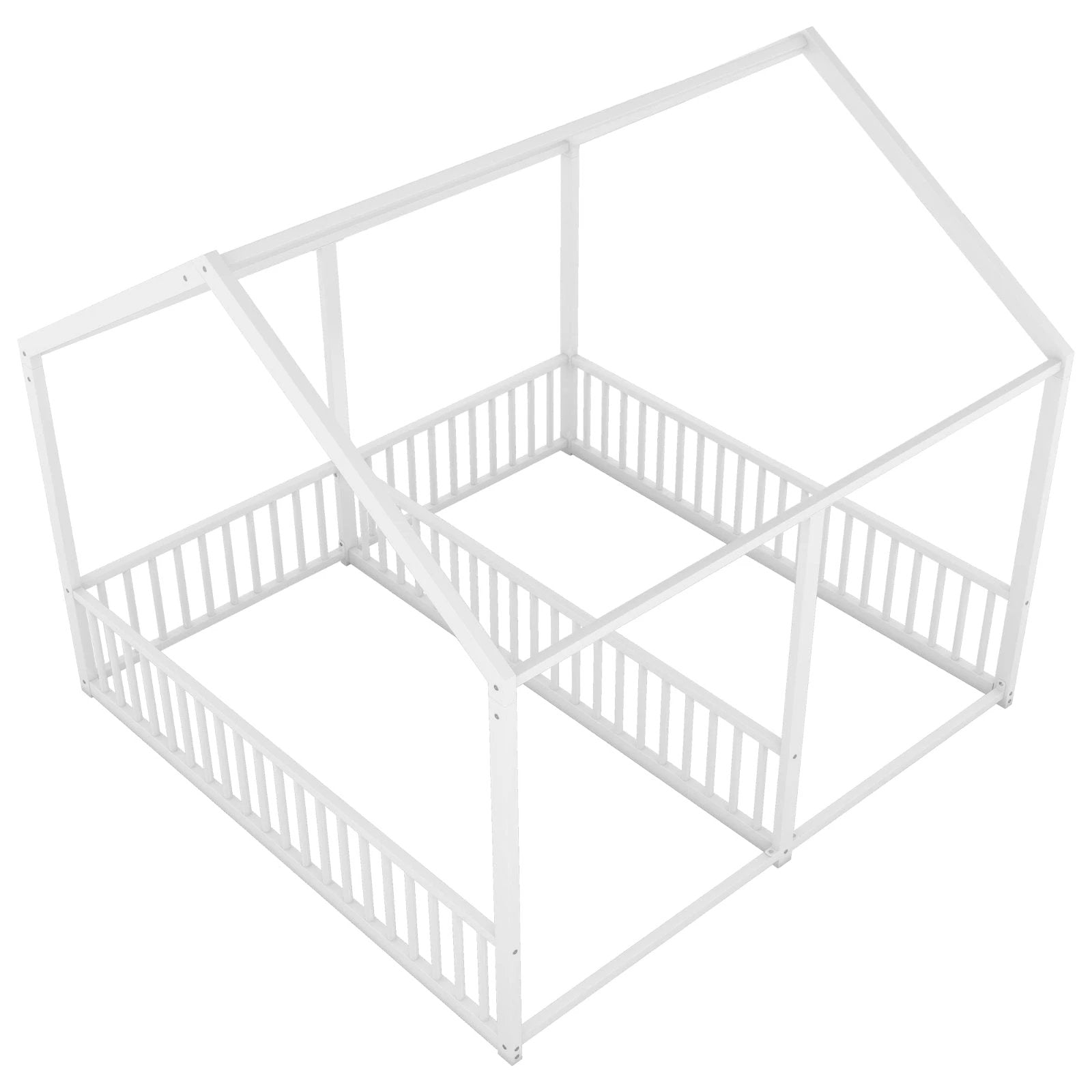 Metal Twin Size House Platform Beds, Two Shared Beds, White by GJG Denim