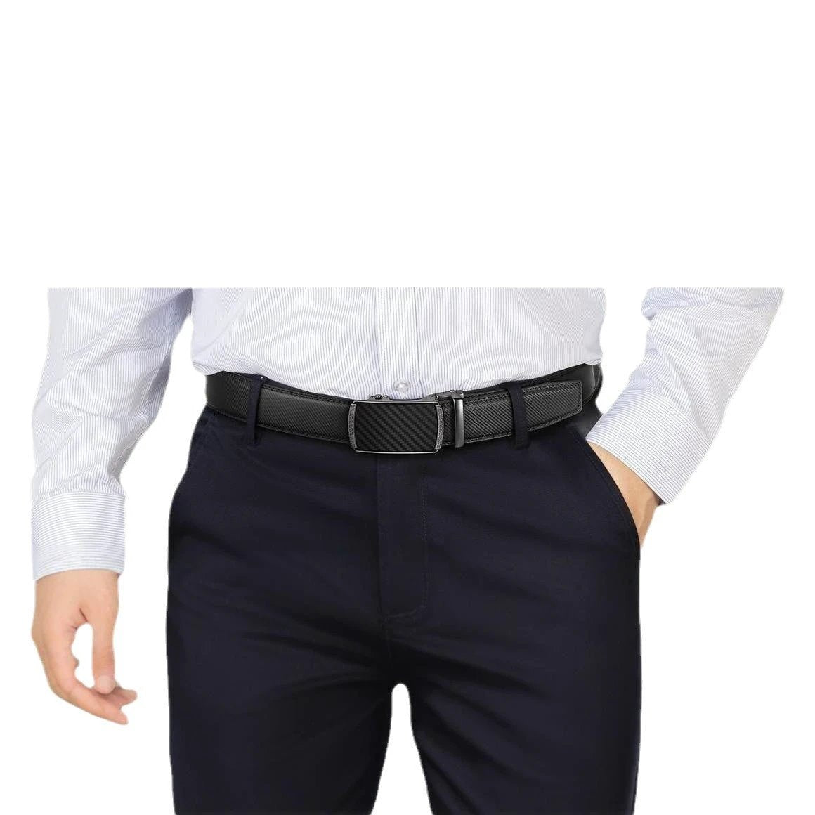 Men's Automatic-buckle Leather Belt With A Matte Finish by GJG Denim