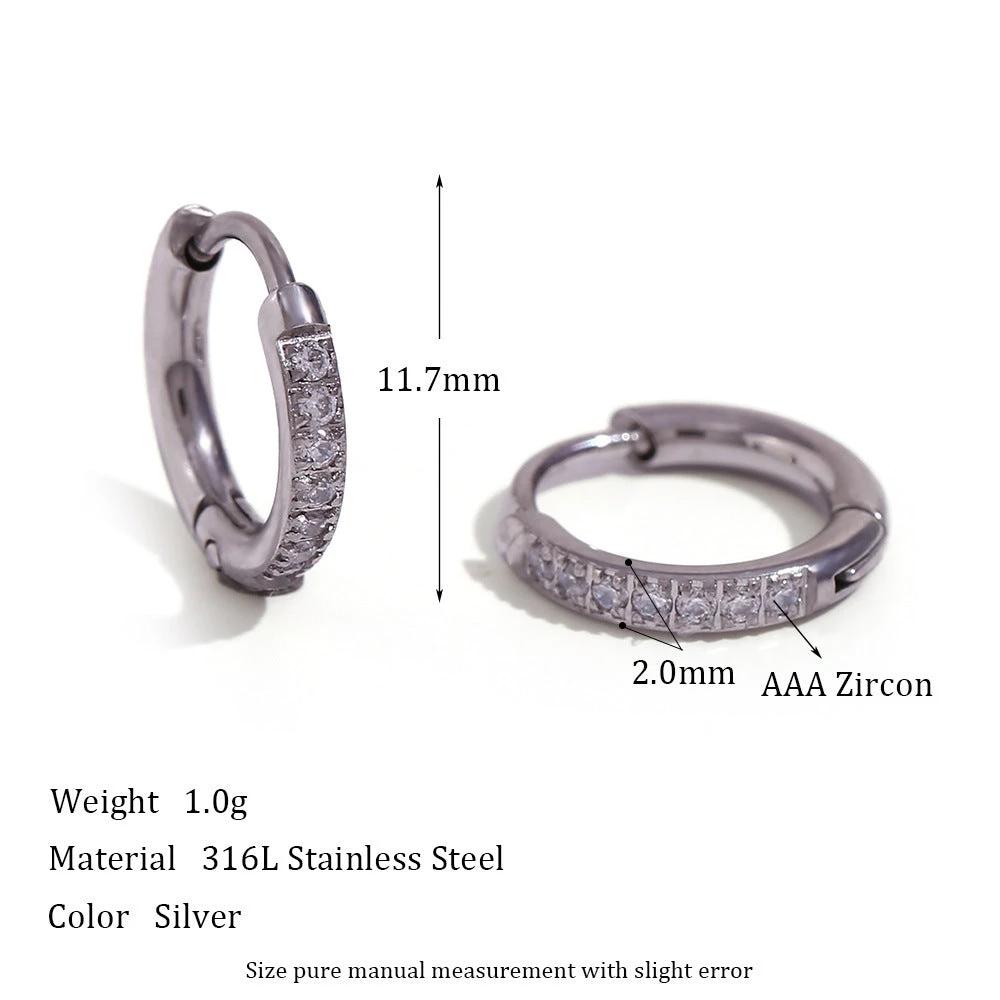 Women's Fashion Titanium Steel Rounded Edge Zircon Earrings by GJG Denim