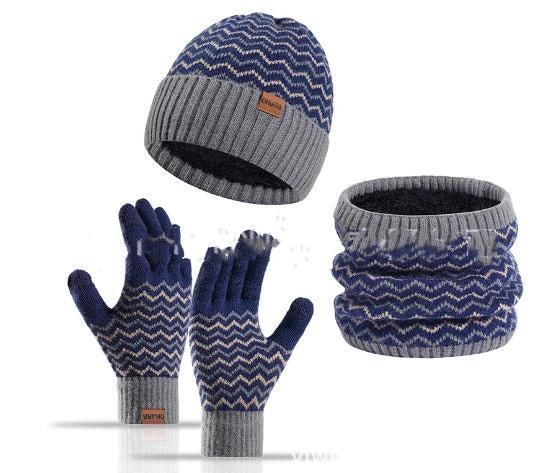 Men's Warm Cold-proof Neck Warmer, Knitted Beanie, and Knitted Gloves Set by GJG Denim