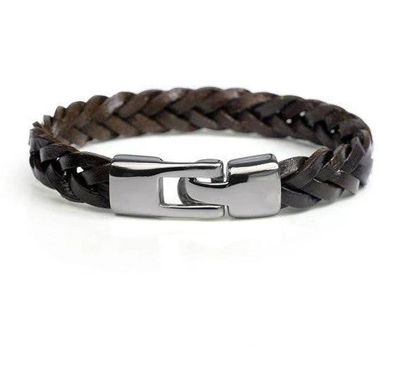 Leather Alloy Vintage Hand-woven Bracelet For Men by GJG Denim
