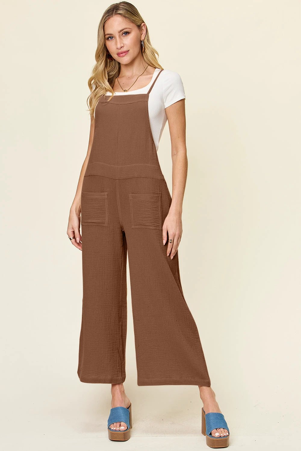 Textured Cotton Sleeveless Wide Leg Jumpsuit by Lady Ros