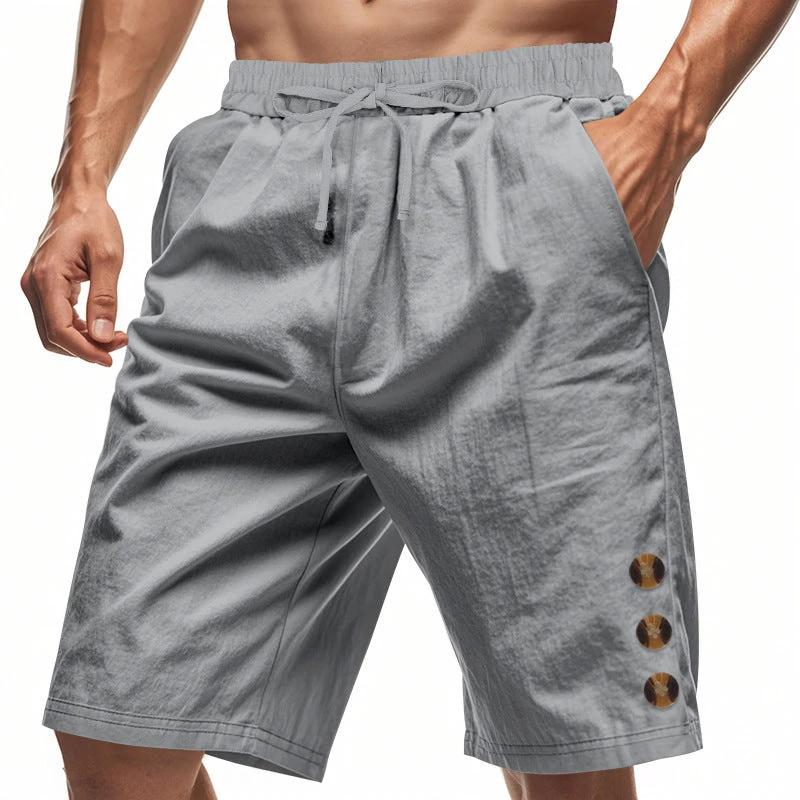 Men's Loose Linen Beach Casual Solid Color Shorts by GJG Denim