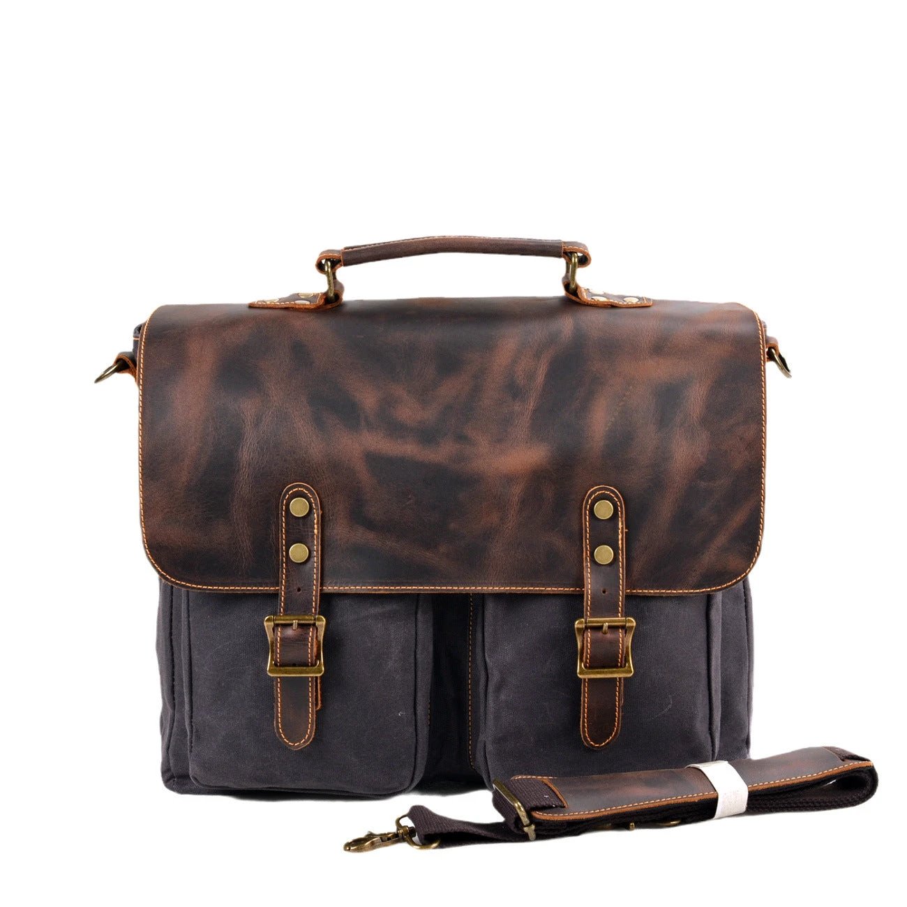 Waterproof Canvas Stitching Leather Briefcase For Men by GJG Denim