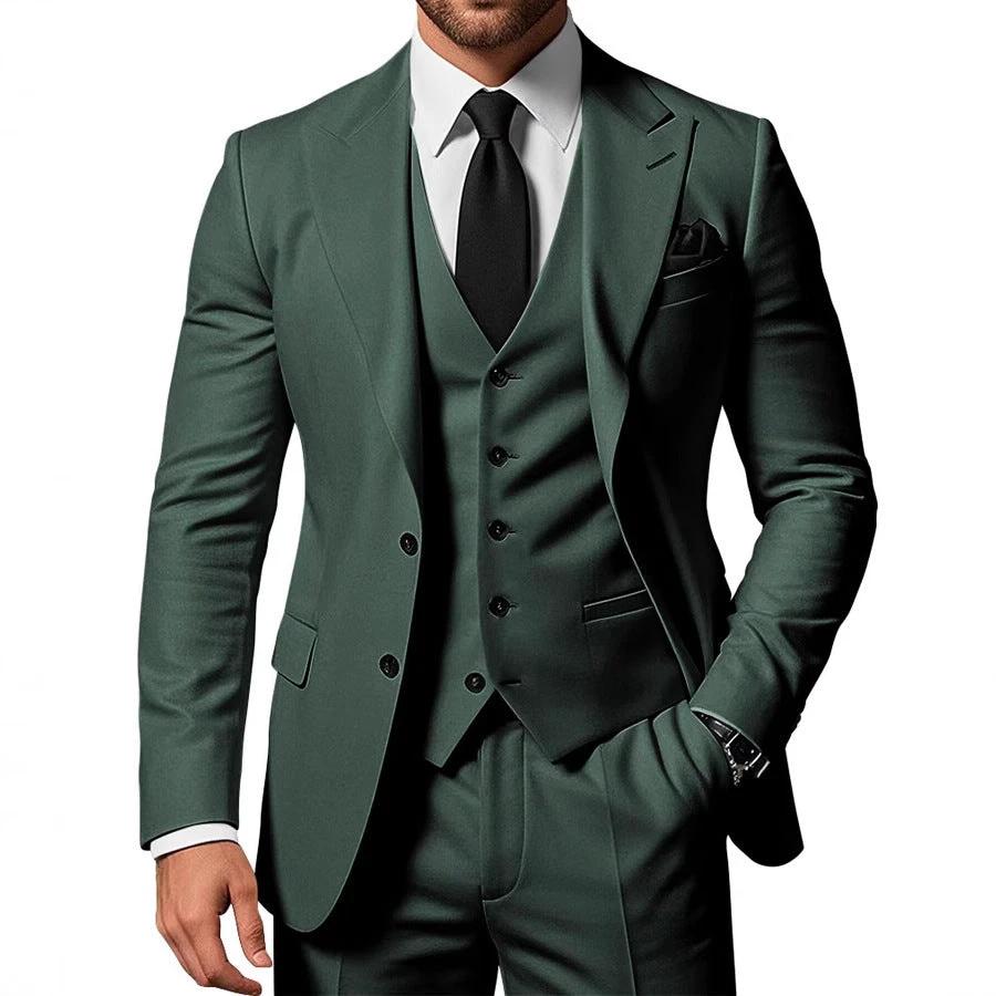 Men's Solid Color 2-piece Buckle Casual Jacket Vest Pants Suit by GJG Denim