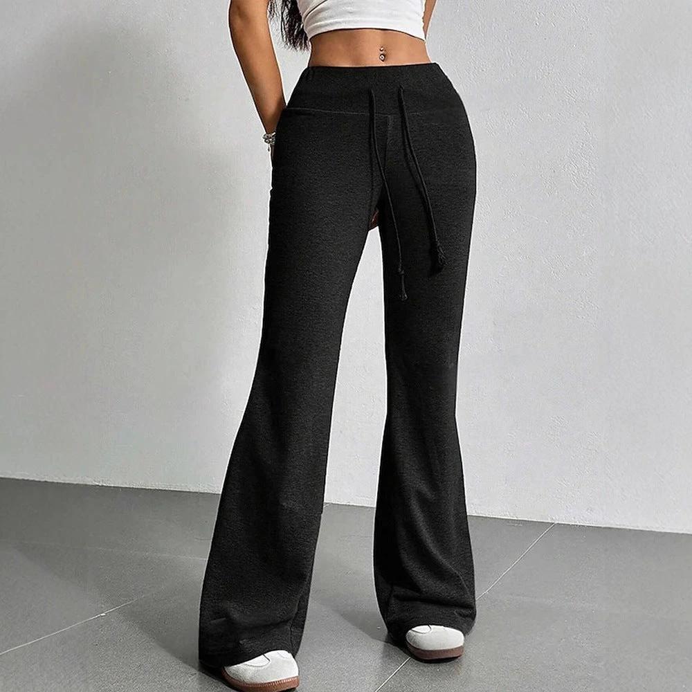 Women's Solid Color Spring High Waist Drawstring Straight Loose Casual Pants by GJG Denim