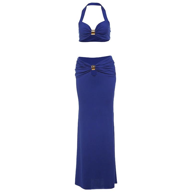Sexy Bandeau Long Sleeve Back Slit Dress Suit by GJG Denim
