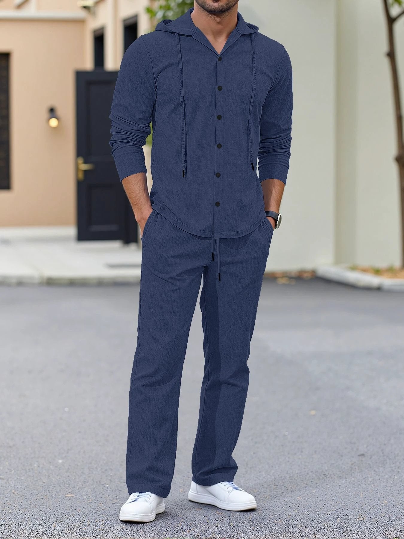 Men's Relaxed Fit Long Sleeve Suit With A Minimalist Design by GJG Denim