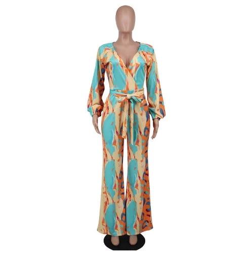 Casual Straight-leg Printing Jumpsuit by GJG Denim