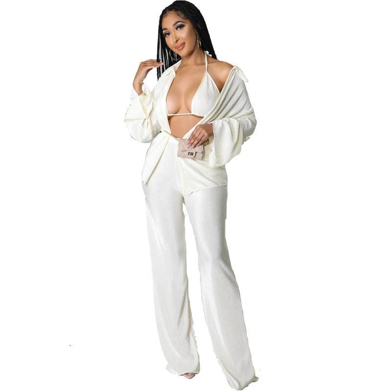 Temperament Commute Solid Color Long Sleeve Fashion Temperament Three-piece Set by GJG Denim