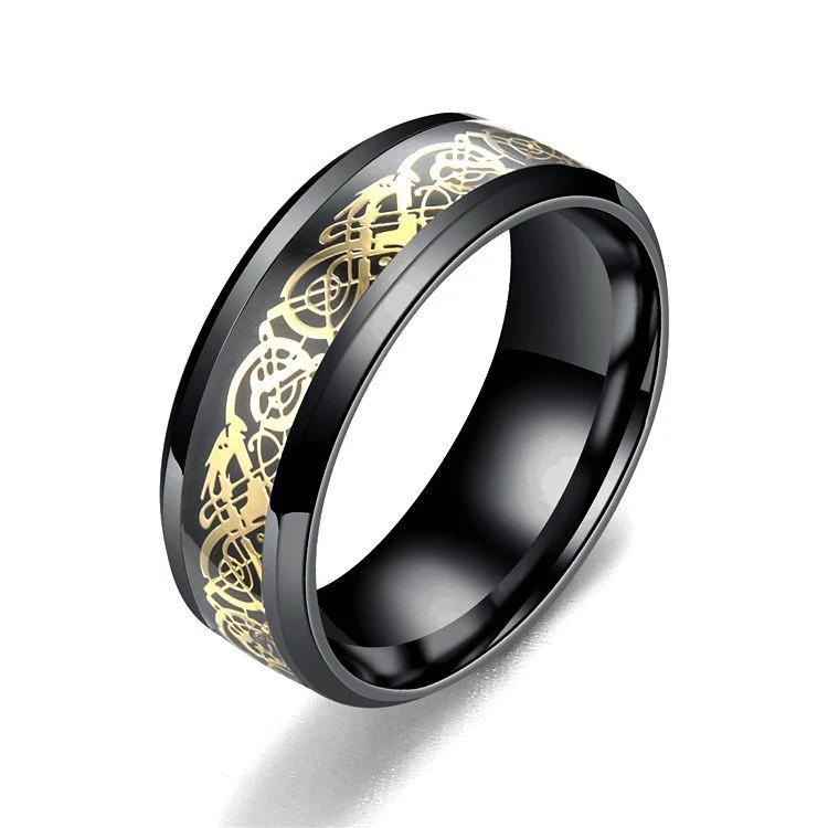 Men's Dragon Pattern Stainless Steel Rings by GJG Denim