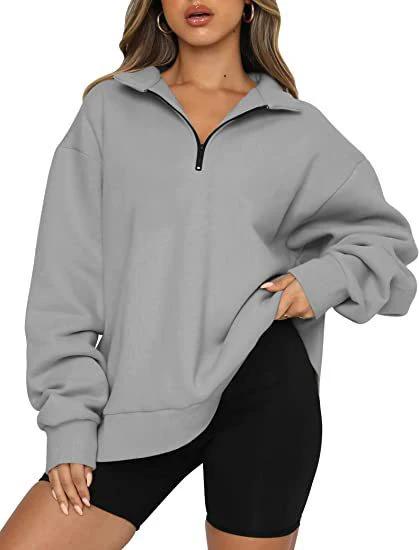 Women Sweatshirts Zip Turndown Collar Loose Casual Tops Clothes by GJG Denim