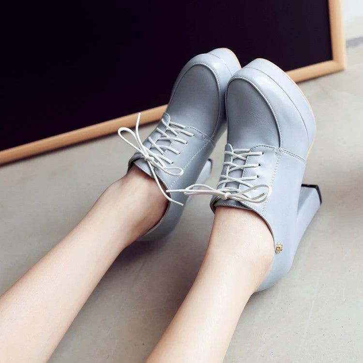 Womens Chunky-heeled Lace-up Pumps by GJG Denim