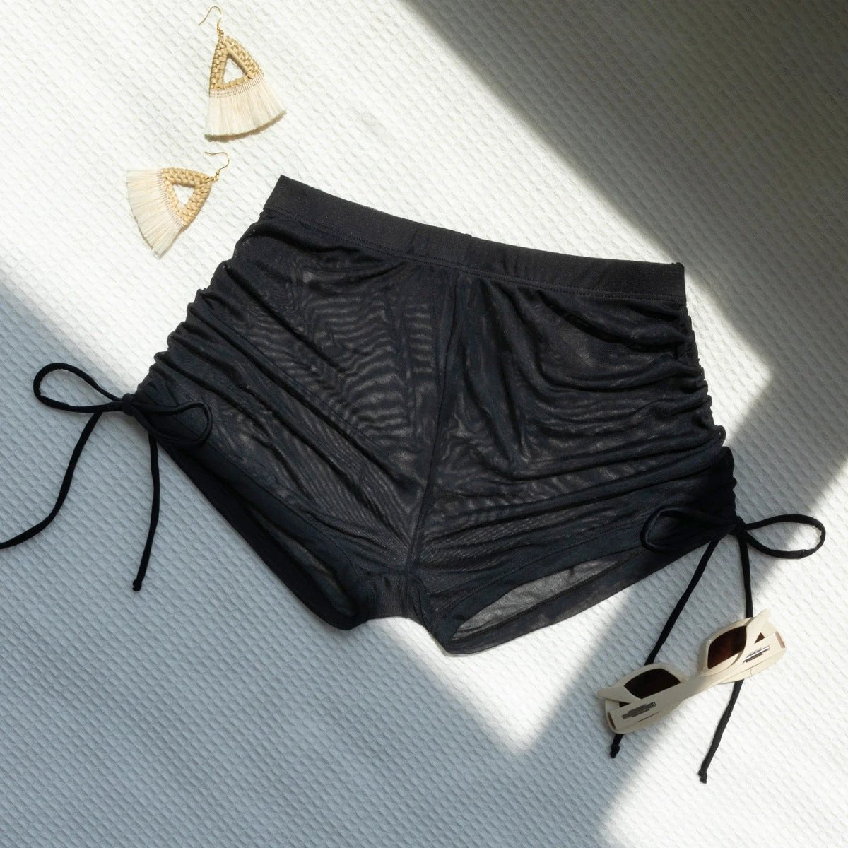 New Solid Color Drawstring Mesh Shorts Sexy Bikini Beach Swimsuit Women by GJG Denim