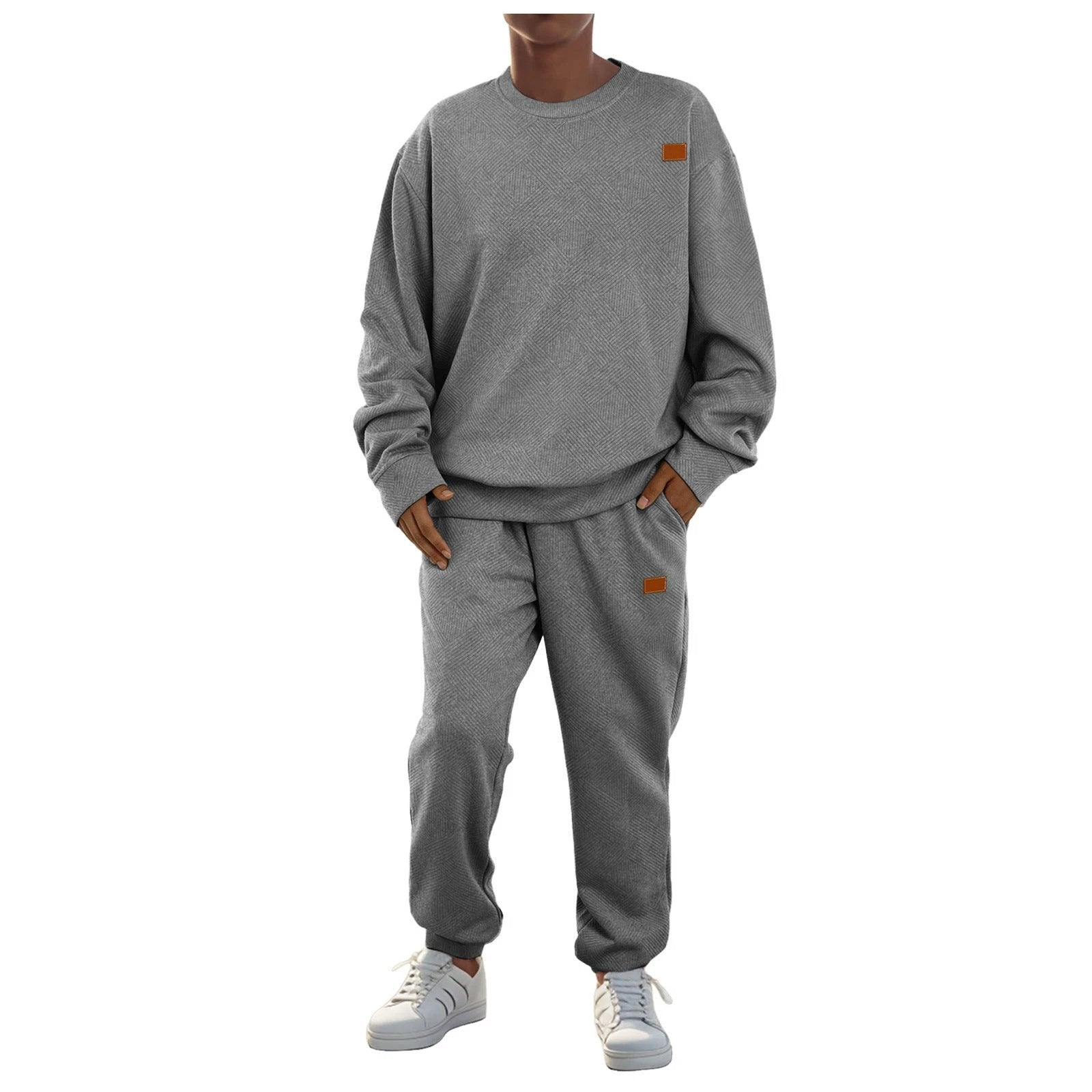 Men's Sports Casual Round Neck Jacquard Two-piece Knitted Sweater Set by GJG Denim