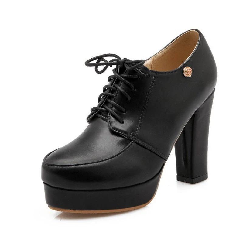 Womens Chunky-heeled Lace-up Pumps by GJG Denim