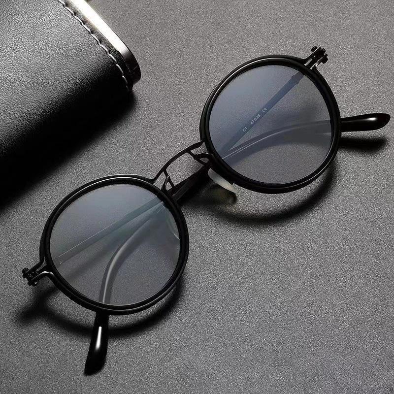 Mens Round-Frame Punk-Style Metal Sunglasses by GJG Denim