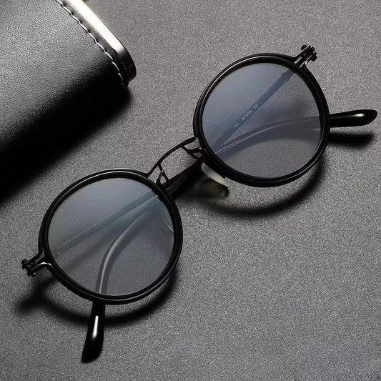Mens Round-Frame Punk-Style Metal Sunglasses by GJG Denim