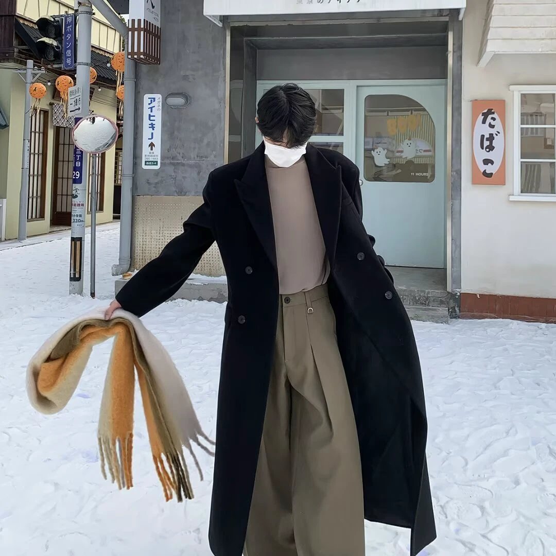 Long Woolen Coat Woolen British Style Trench Coat Spring by GJG Denim