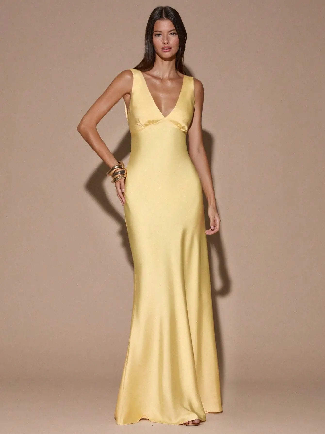Sexy Backless V-neck Satin Maxi Dress by GJG Denim