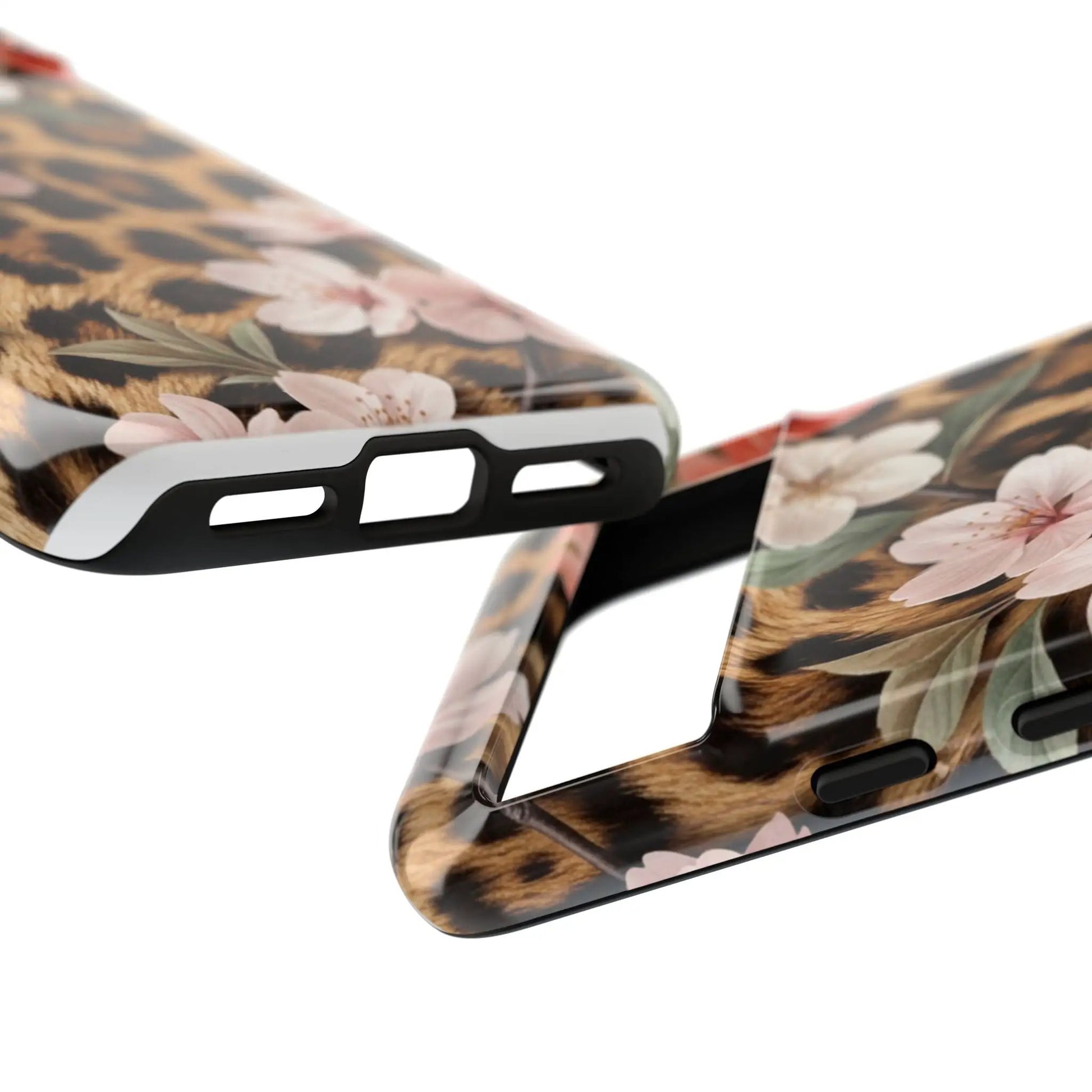 Leopard Floral Tough Case — Protective Phone Case with Pink Cherry Blossoms by Printify