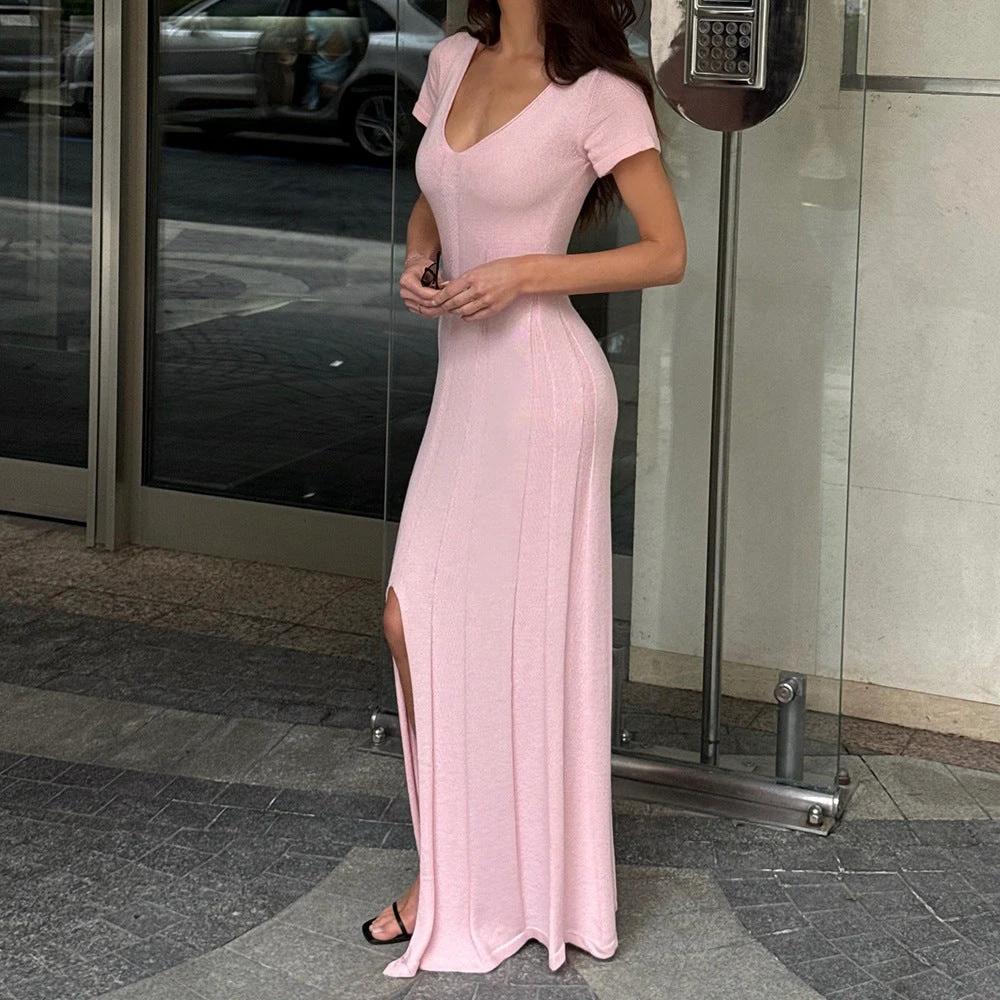 Short-sleeve Knitted Slim-fit Maxi Dress by GJG Denim