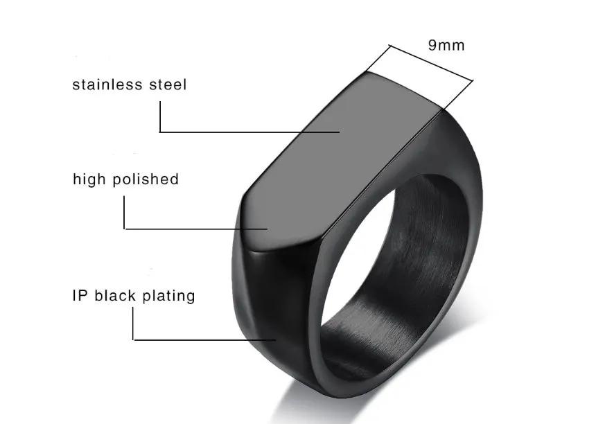 Classic Stainless Steel Black Square Men Ring Rock Vintage by GJG Denim
