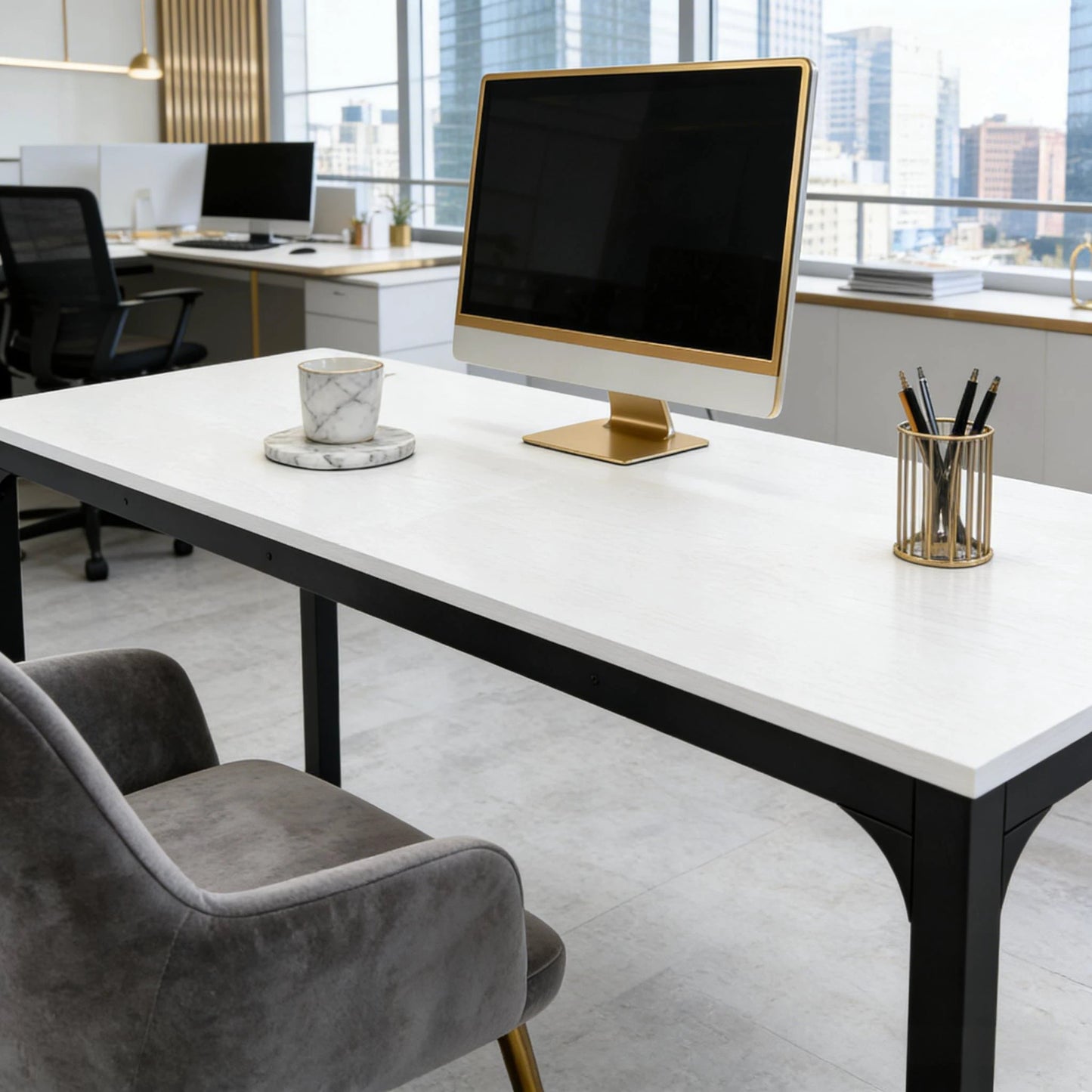 Modern Computer Desk, Rectangle Workspace Desk, Executive Desk by GJG Denim