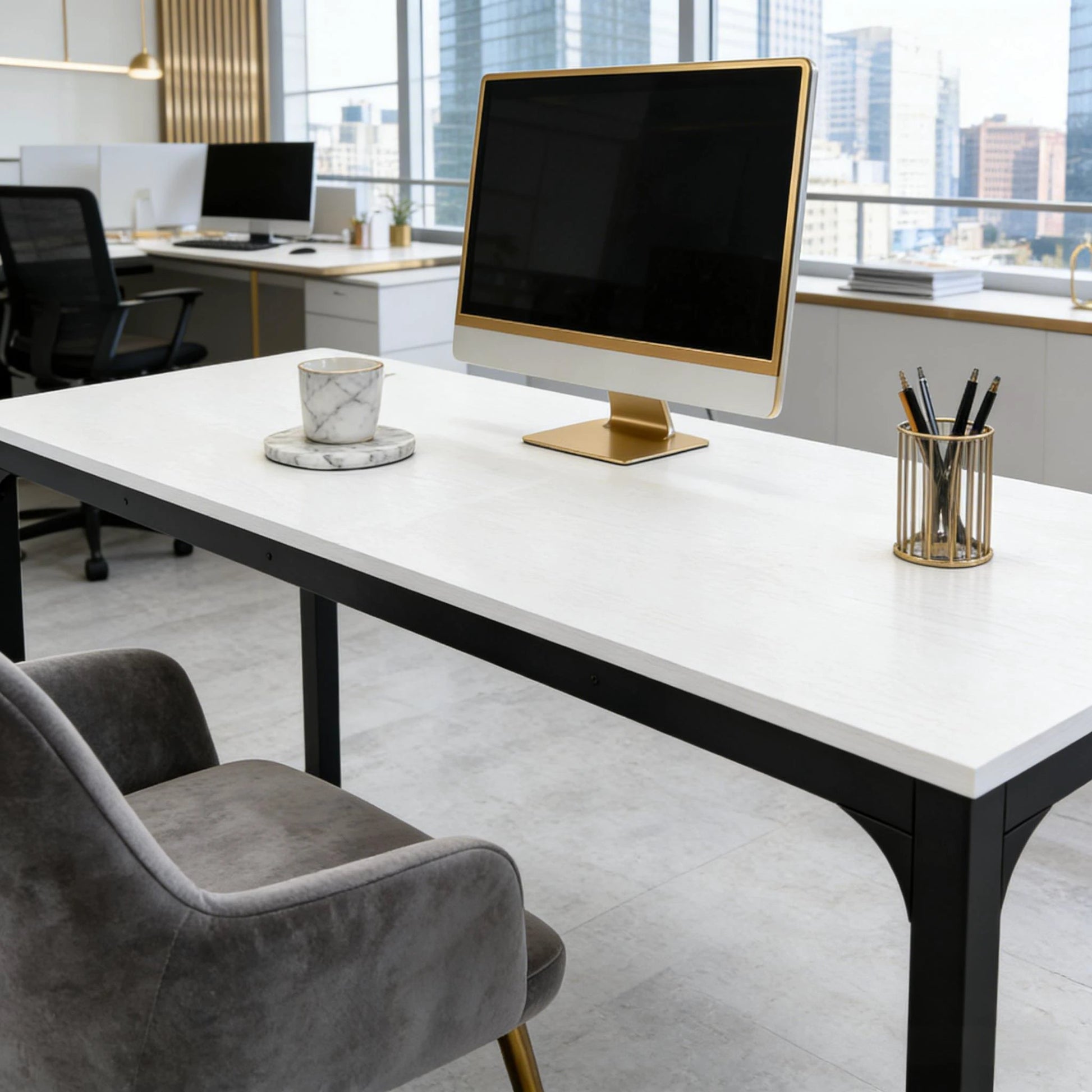Modern Computer Desk, Rectangle Workspace Desk, Executive Desk by GJG Denim