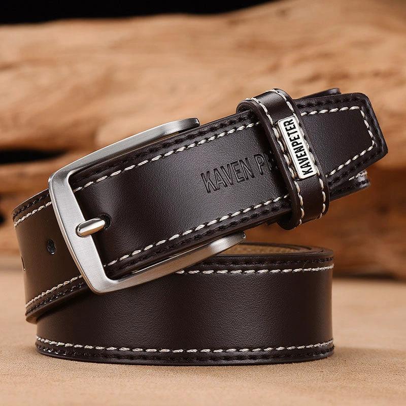 Men's Simple And Versatile Leather Cowhide Belt by GJG Denim