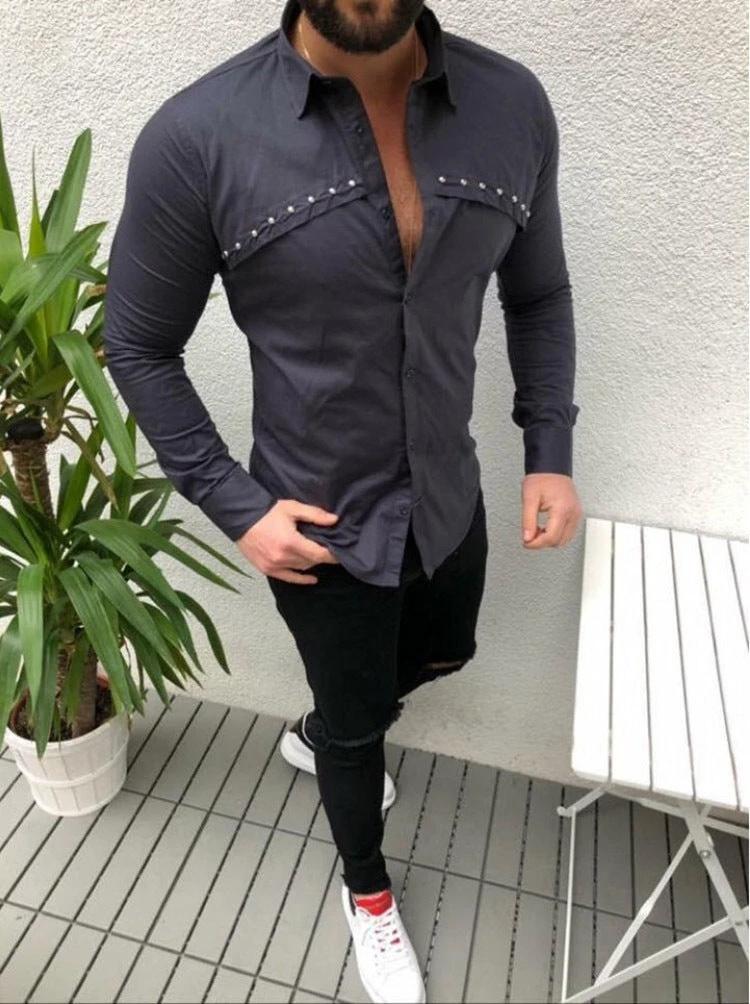 Men's Casual Solid Color Shirt by GJG Denim