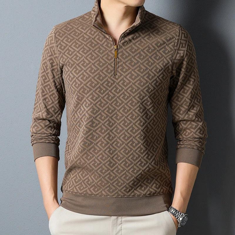 Men's Long Sleeve Zipper And Lapel Stand Collar Shirt by GJG Denim