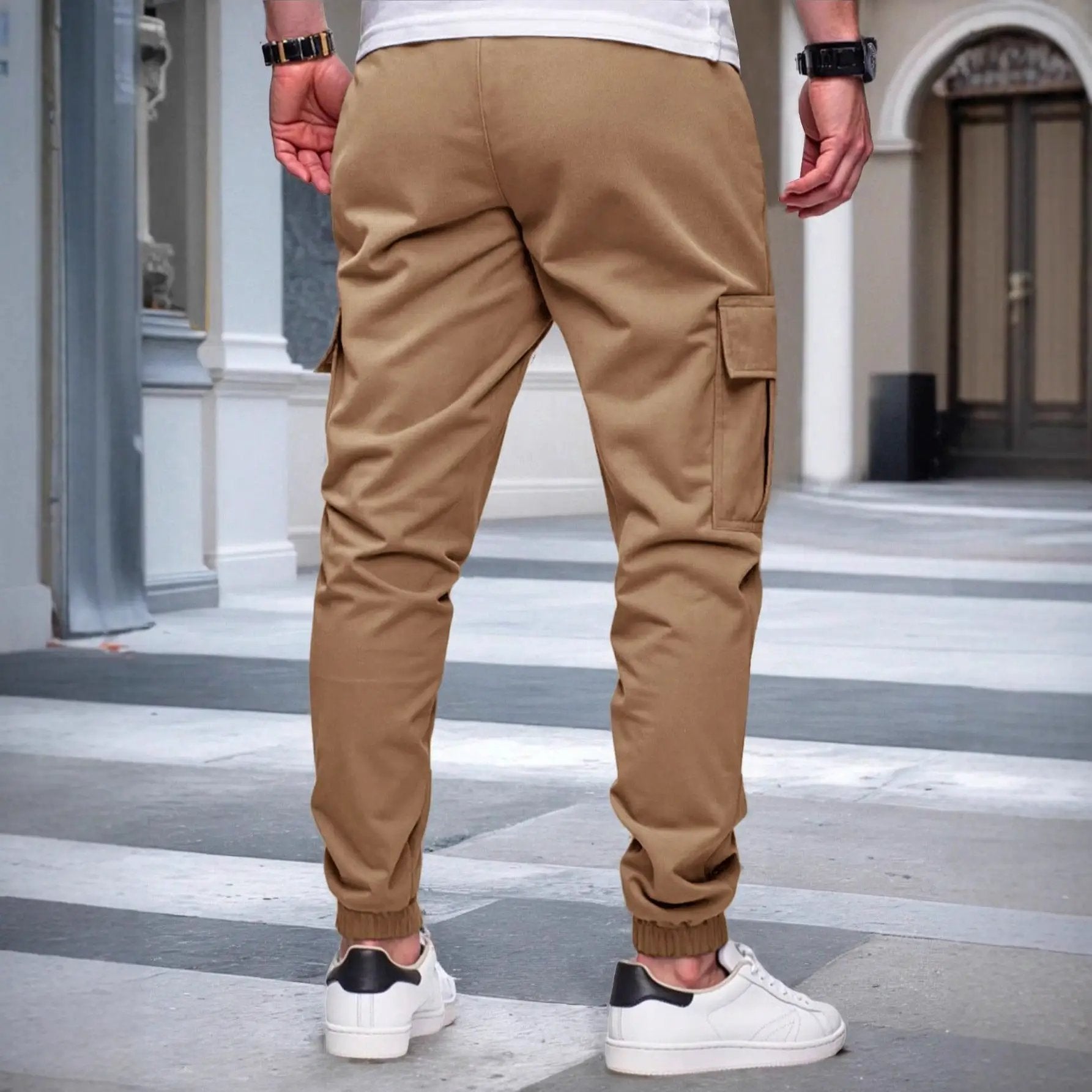 Mens Solid-color Pants With Drawstring Elastic Cuffs by GJG Denim