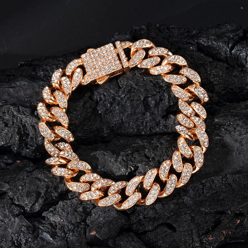 Spring Buckle Cuba Bracelet Alloy Full Diamond by GJG Denim