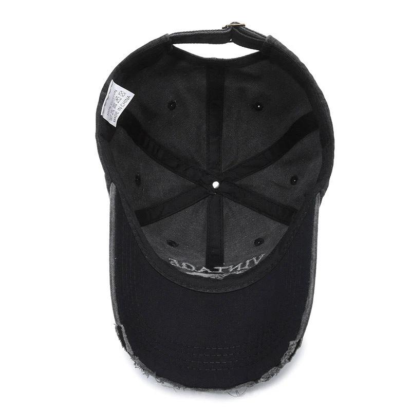Men's Retro Old Ripped Letter Embroidered Baseball Cap by GJG Denim