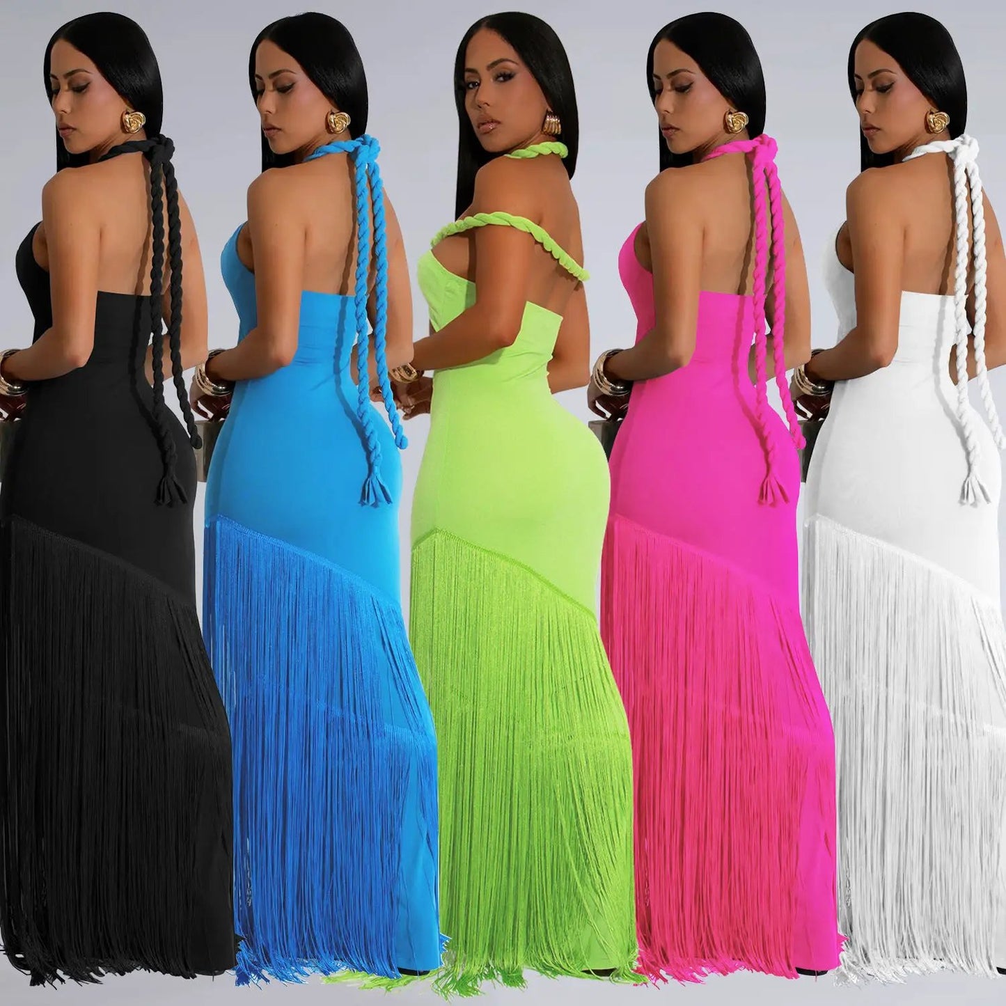 Summer Tassel Stitching Tube Top Dress by GJG Denim