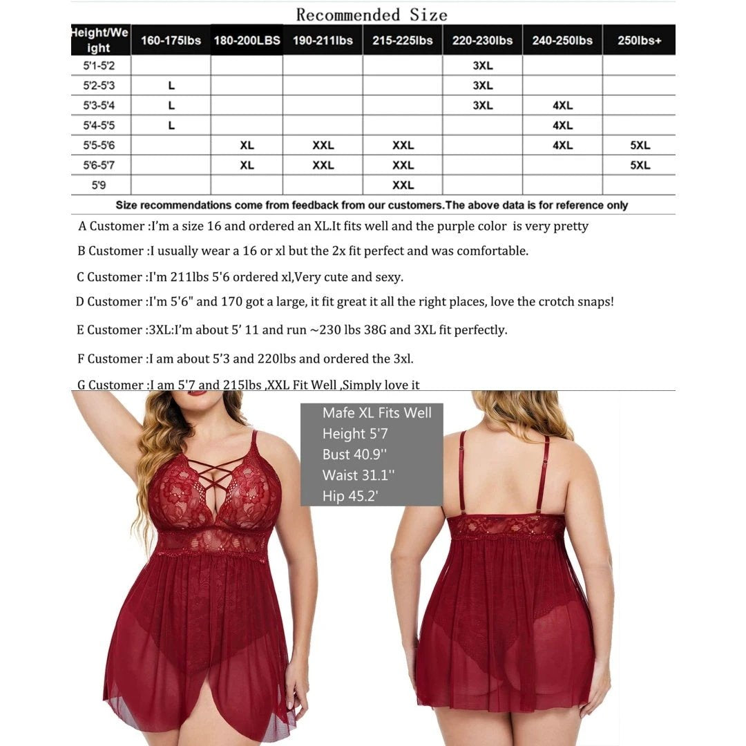 Plus Size Babydoll Womens Snap Crotch Lingerie V NeckLace Nighty Sleepwear Womenswear Comfort BasicMinimalist Spaghetti Strap Lingerie For Women Nightgown by GJG Denim