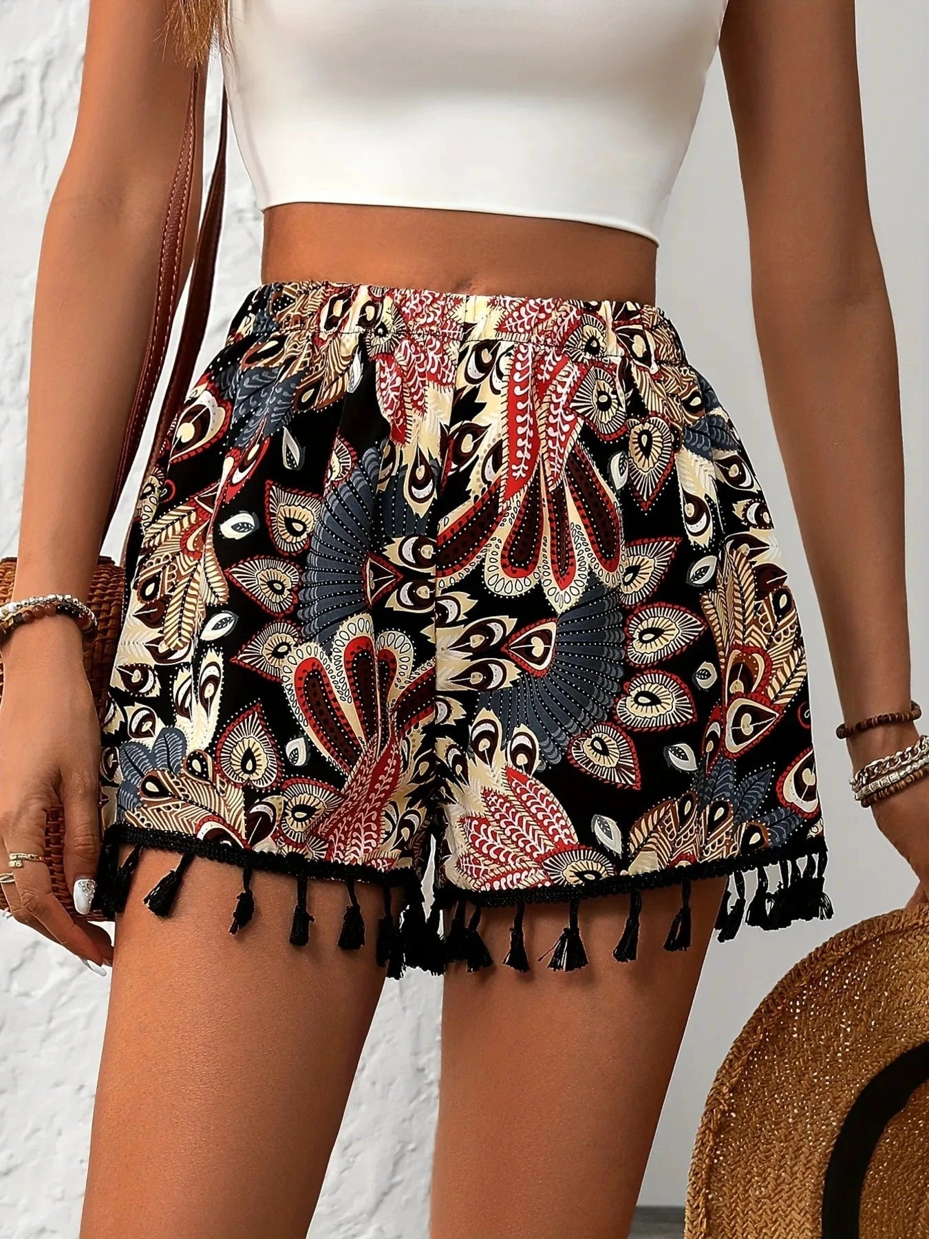 Paisley Print Tassel Hem Shorts by Lady Ros