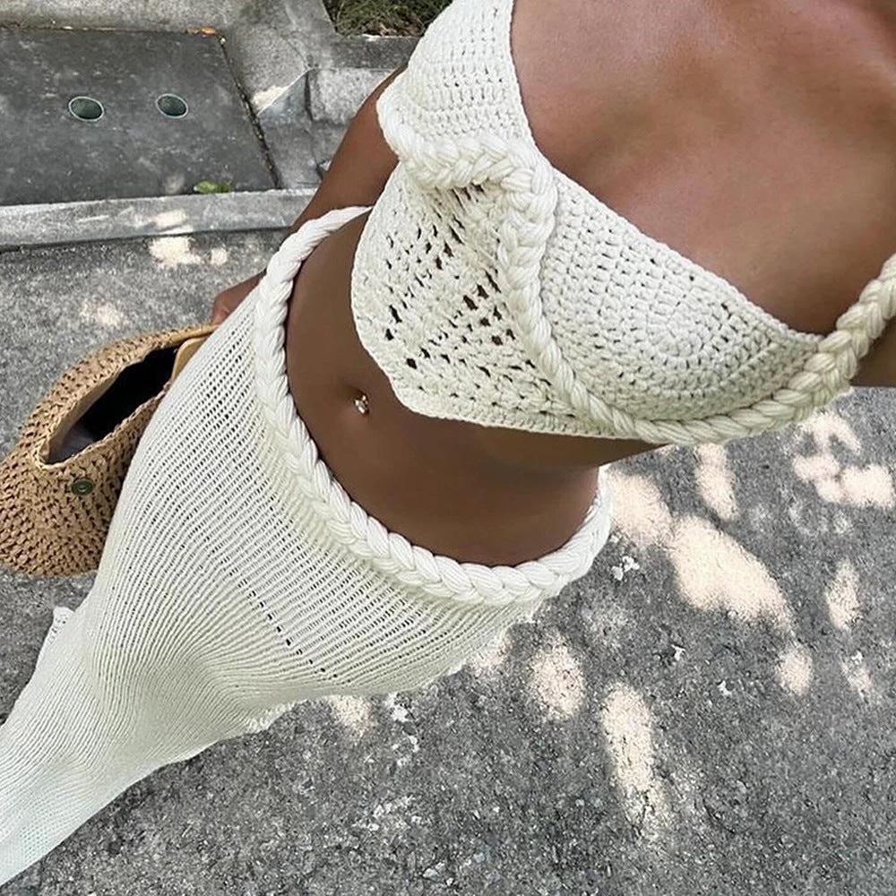 European And American Sexy Hollow-out Navel Knitted Beach Skirt Leisure Seaside Vacation by GJG Denim