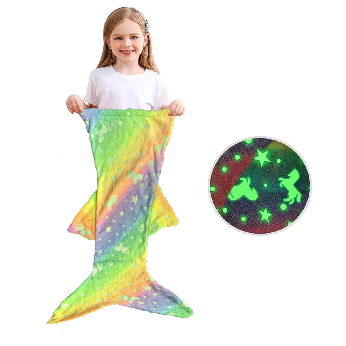Children's Mermaid Luminous Sleeping Bag Double-sided Blanket Sleeping Quilt by GJG Denim