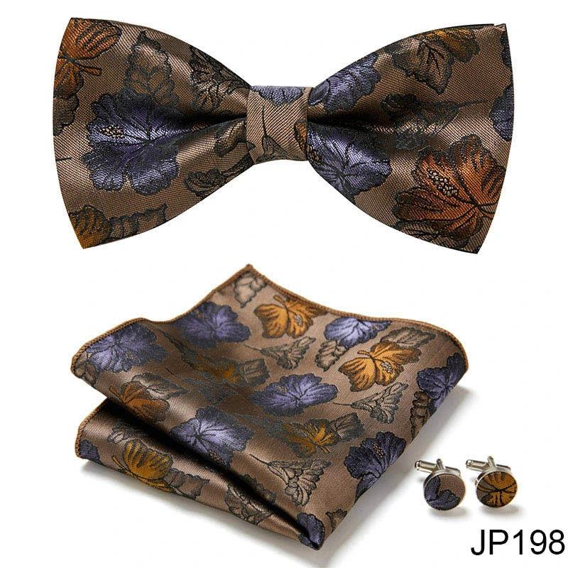 Men's Formal Bow Tie Handkerchief and Cuff links Set by GJG Denim