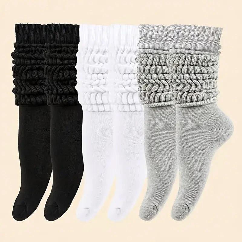 Loose Stockings Spring And Autumn Women's Black, White And Gray Pure Color Socks by GJG Denim