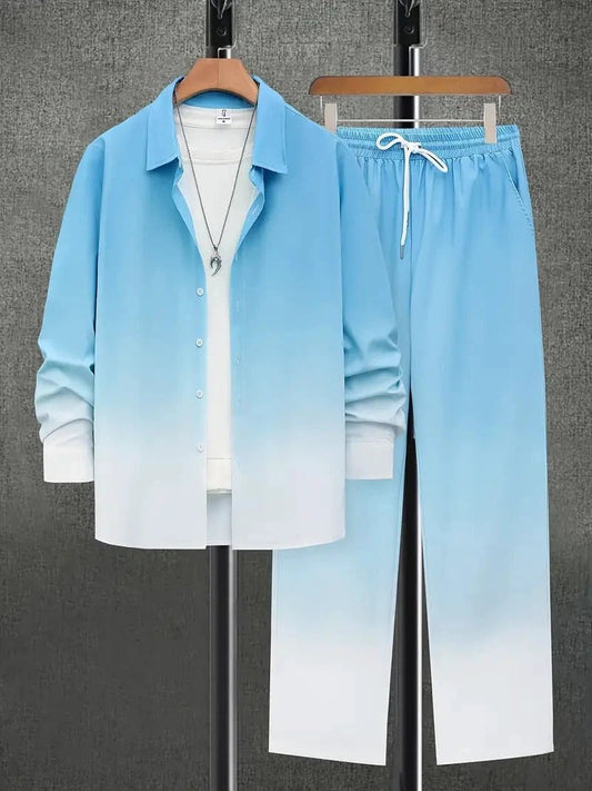 Fashion Trend Color Gradient Long Sleeve Shirt Trousers Suit by GJG Denim