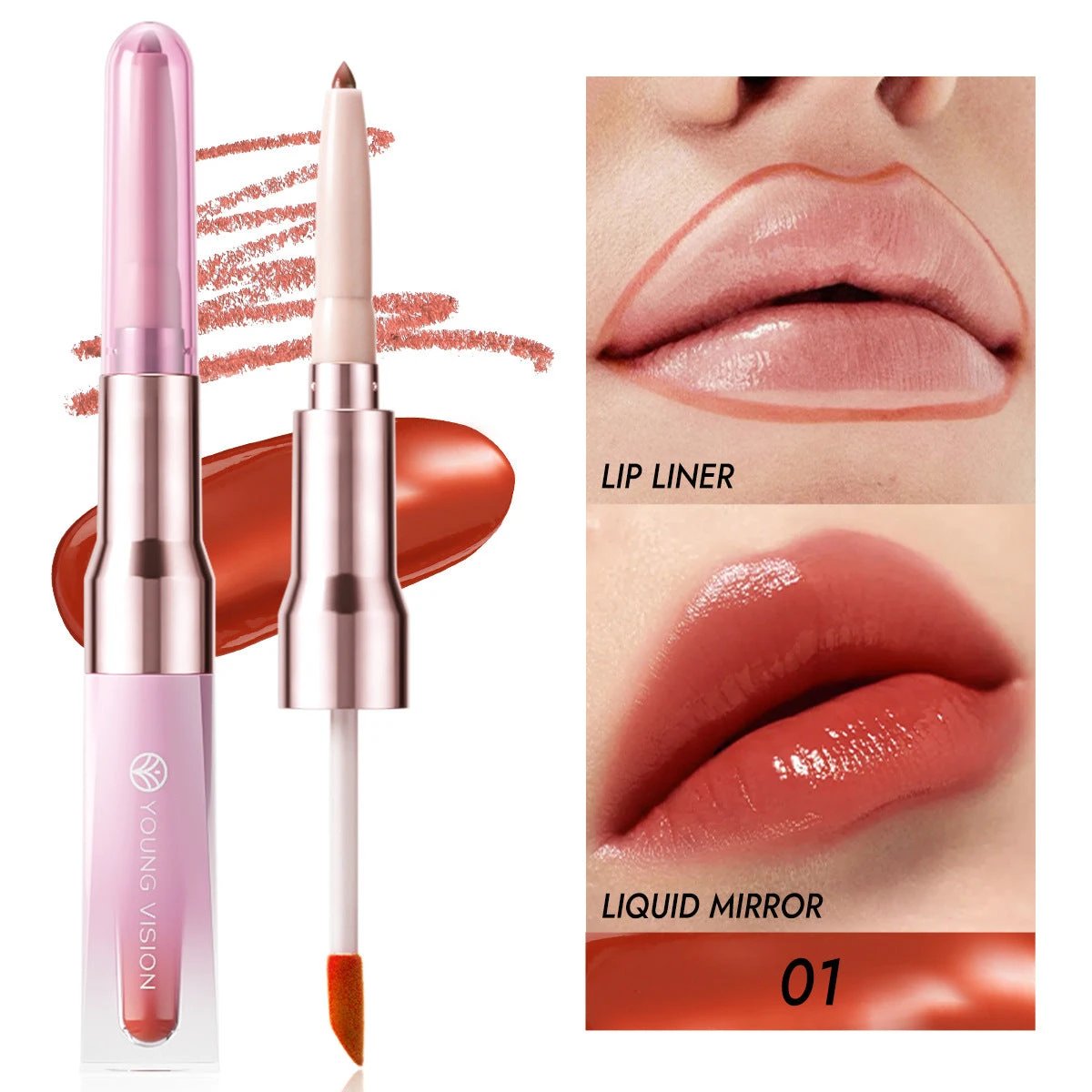 Double-headed Lip Liner Mirror Lip Gloss Two-in-one Multi-purpose Outline Lip Shape by GJG Denim