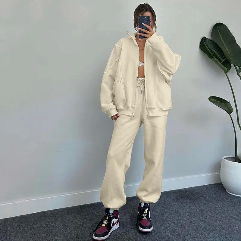 Sports Suits With Pockets Stand-up Collar Zipper Cardigan And Drawstring Trousers Fashion Jogger Set Outfits Tracksuits Women's Clothing by GJG Denim