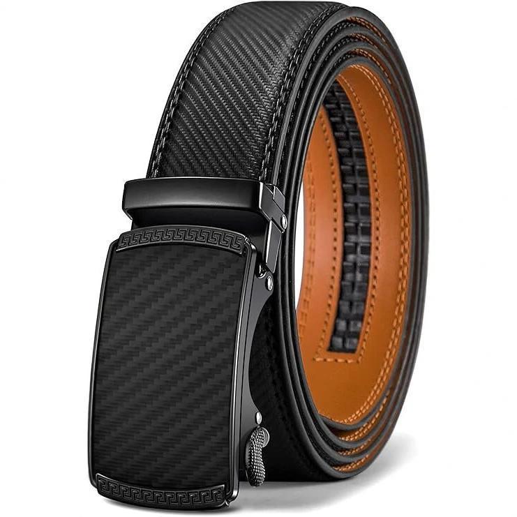 Men's Automatic-buckle Leather Belt With A Matte Finish by GJG Denim