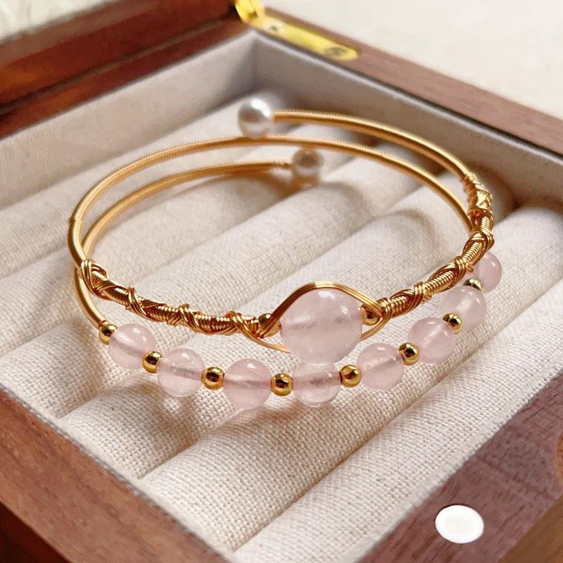 Tiger Eye Lime Moonstone Pearl Strawberry Crystal Jade Bracelet by GJG Denim