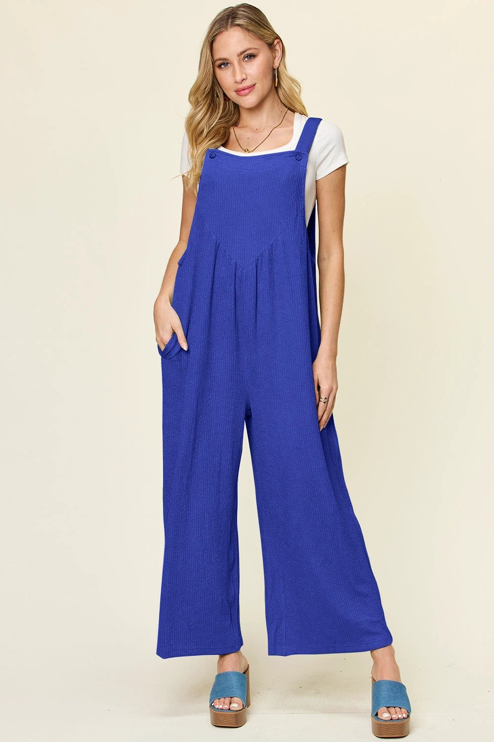 Textured Long Sleeveless Wide Leg Jumpsuit by Lady Ros