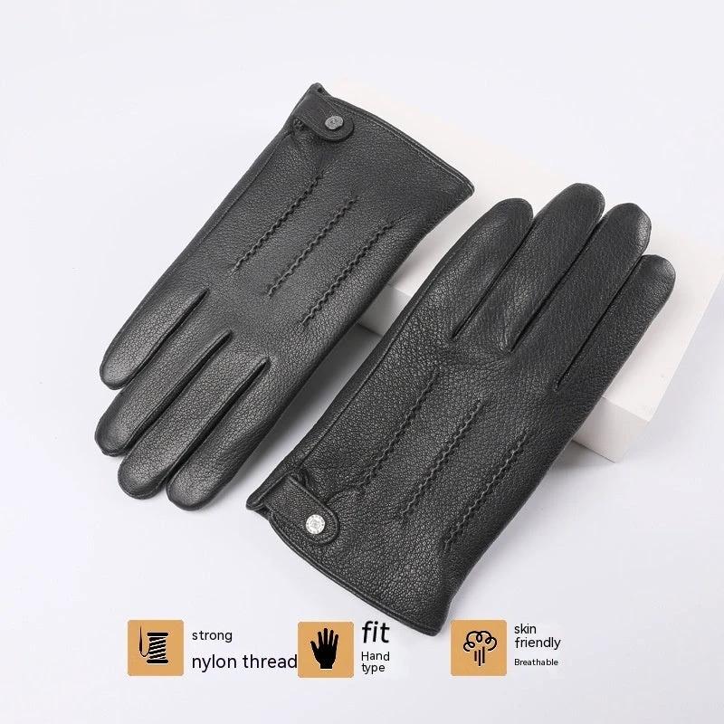 Fleece-lined Thickened Leather Gloves For Men by GJG Denim